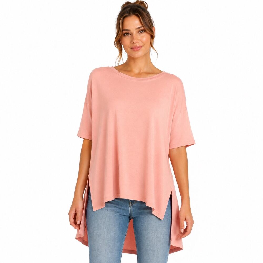AUTOMET Pink Oversized Tunic Top Hi-Low Hem Side Slits Size Large NWT